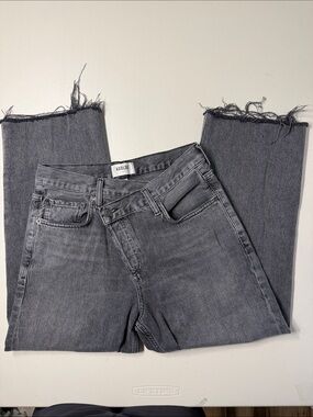 Agolde Criss Cross Jeans Washed Black Straight Leg Raw Hem Denim 100% cotton 26